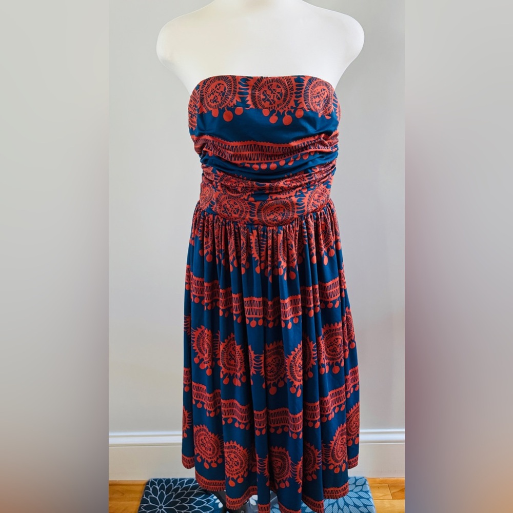 New w/Tags Anthropologie Girls From Savoy Oxidized Medallion Strapless Dress